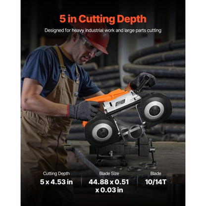 20V Portable Cordless Band Saw 13 cm Cutting Depth 0-120 m/min Variable Speed Brushless Motor, With LED Light, For Sawing Steel, Aluminum, Cables, Angle Iron, PVC Pipe (Tool Only)