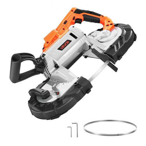 20V Bärbar Sladdlös Bandsåg 13 cm Skärdjup 0-120 m/min Variabel hastighet Borstlös Motor, Med LED-ljus, För Sågning Av Stål, Aluminium, Kablar, Vinklingsjärn, PVC-rör (Bara Verktyg)