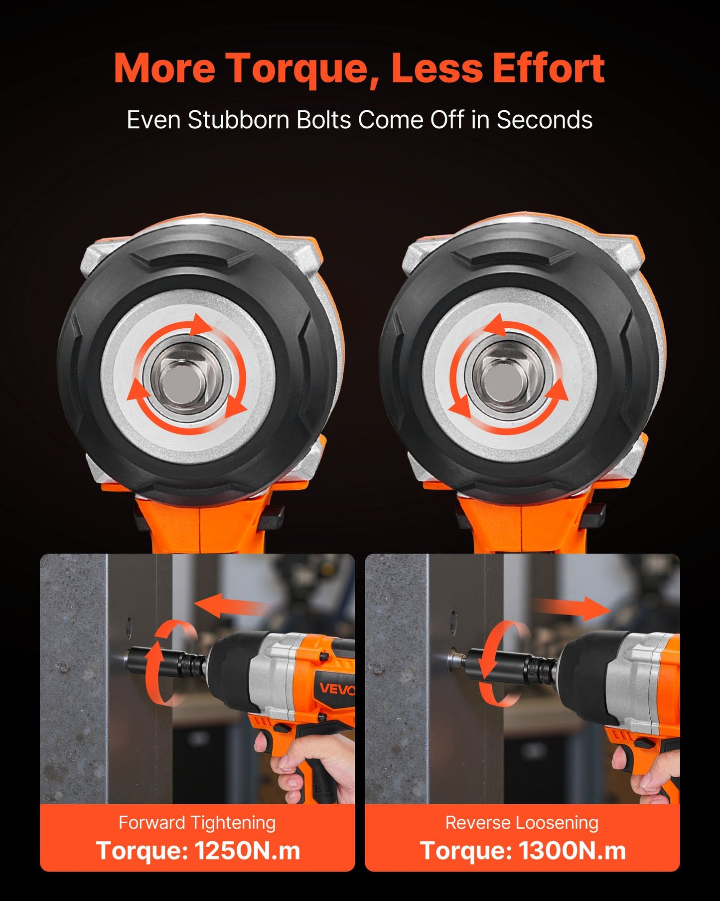 Cordless Impact Wrench, 958.8 ft-lbs / 1300 N·m High Torque, 1/2 inch, 20V Electric Impact Wrench with Brushless Motor, 2 x 4Ah Batteries, Charger, 5 Sockets and Belt Clip, for Car Tire Truck