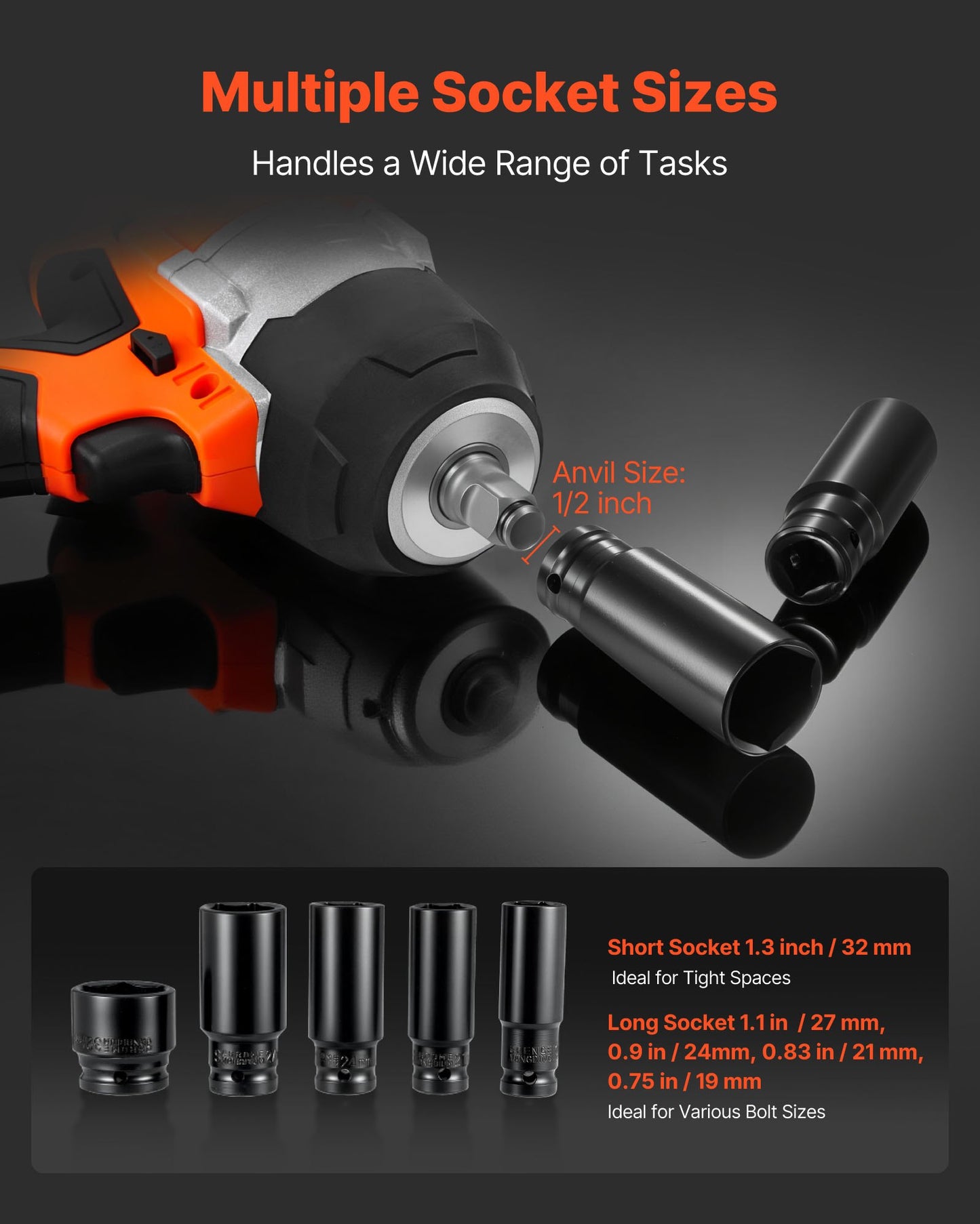 Cordless Impact Wrench, 958.8 ft-lbs / 1300 N·m High Torque, 1/2 inch, 20V Electric Impact Wrench with Brushless Motor, 2 x 4Ah Batteries, Charger, 5 Sockets and Belt Clip, for Car Tire Truck