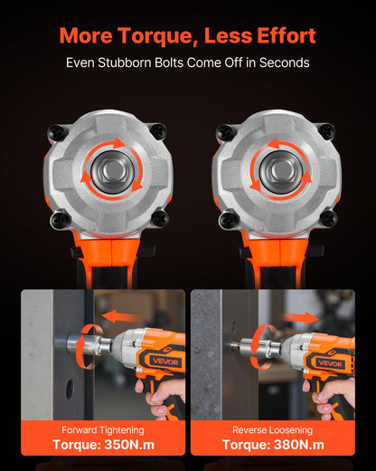 Cordless Impact Wrench, 280 ft-lbs / 380 N·m High Torque, 3/8 inch, 20V Electric Impact Wrench with Brushless Motor, 4Ah Battery, Charger, 5 Sockets and Belt Clip, for Car Tire Truck DIY