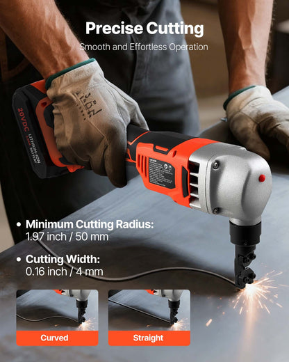 Cordless Metal Nibbler, with 18 V 2000 mAh Battery, 1200 RPM Brushless Motor, Electric Nibbler Metal Cutter with Plastic Carrying Case for Cutting Stainless Steel, Aluminum, and Copper Sheet