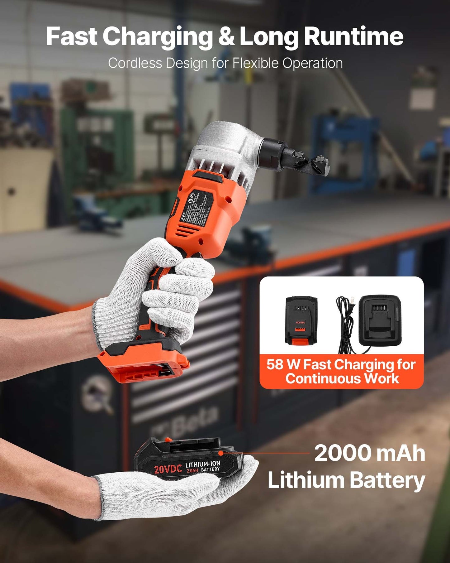 Cordless Metal Nibbler, with 18 V 2000 mAh Battery, 1200 RPM Brushless Motor, Electric Nibbler Metal Cutter with Plastic Carrying Case for Cutting Stainless Steel, Aluminum, and Copper Sheet