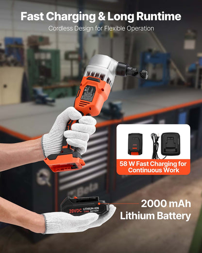 Cordless Metal Nibbler, with 18 V 2000 mAh Battery, 1200 RPM Brushless Motor, Electric Nibbler Metal Cutter with Plastic Carrying Case for Cutting Stainless Steel, Aluminum, and Copper Sheet