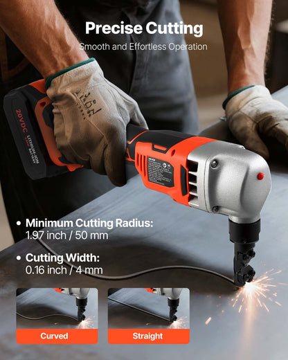 Cordless Metal Nibbler, with 18 V 4000 mAh Battery, 1200 RPM Brushless Motor, Electric Nibbler Metal Cutter with Plastic Carrying Case for Cutting Stainless Steel, Aluminum, and Copper Sheet