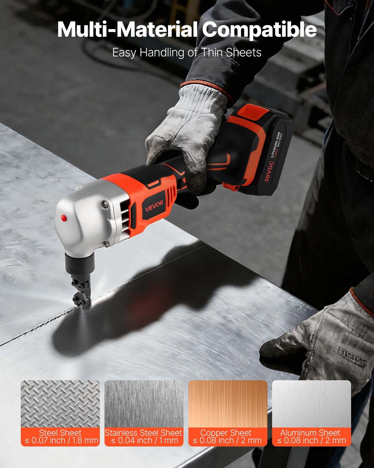 Cordless Metal Nibbler, with 18 V 4000 mAh Battery, 1200 RPM Brushless Motor, Electric Nibbler Metal Cutter with Plastic Carrying Case for Cutting Stainless Steel, Aluminum, and Copper Sheet