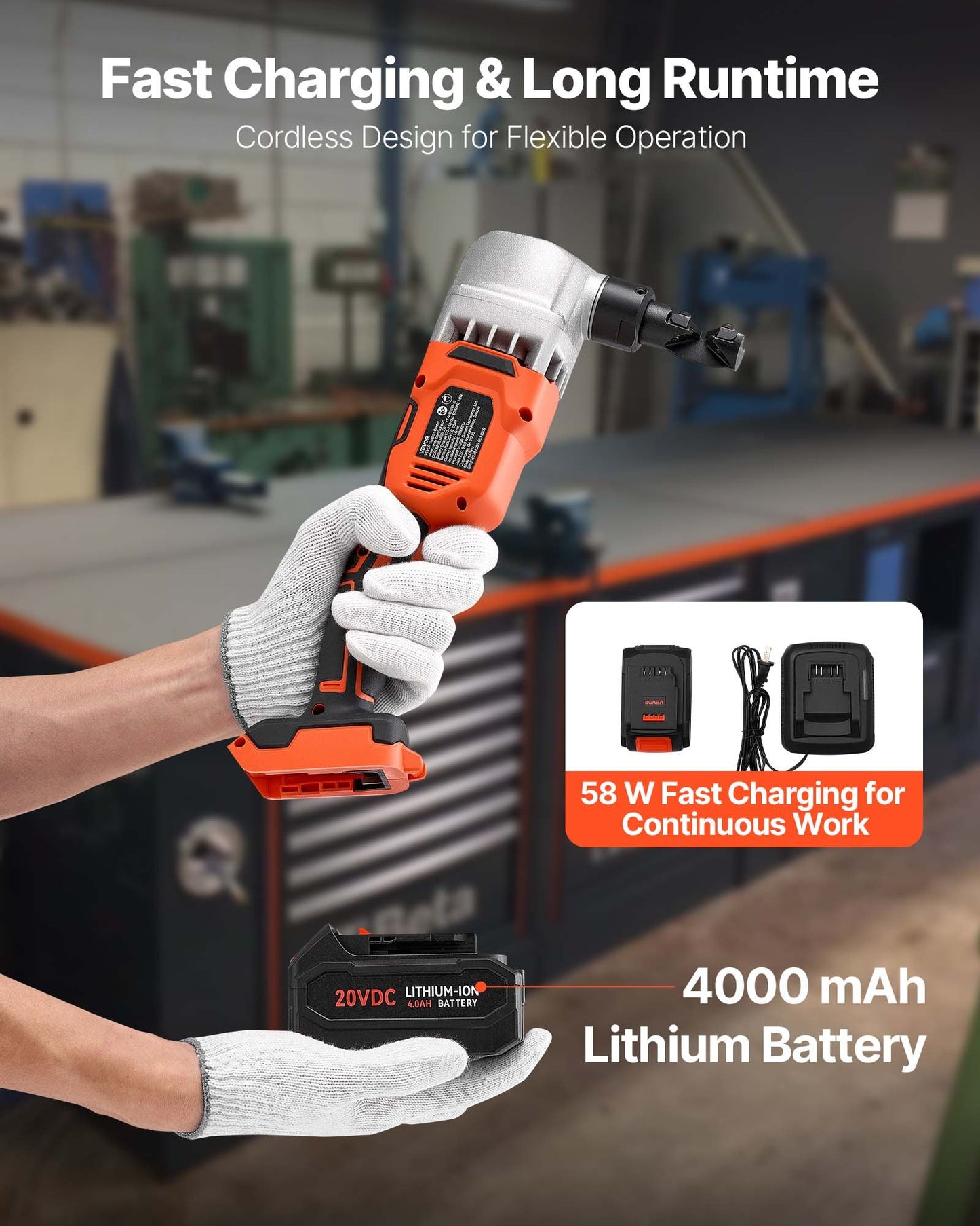 Cordless Metal Nibbler, with 18 V 4000 mAh Battery, 1200 RPM Brushless Motor, Electric Nibbler Metal Cutter with Plastic Carrying Case for Cutting Stainless Steel, Aluminum, and Copper Sheet