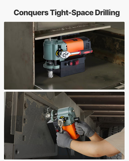 Low Profile Magnetic Drill Press, 1300 W, 1.4 in Boring Diameter, 2248 lbf Power Portable Mag Drill Press, 650RPM Speed, with Weldon Shank, for Metal Surface, Industrial and Home Improvement