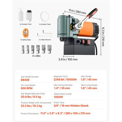 Flache Magnetbohrmaschine Bauchbohrmaschine 1300 W 35 mm Bohrdurchmesser | EU