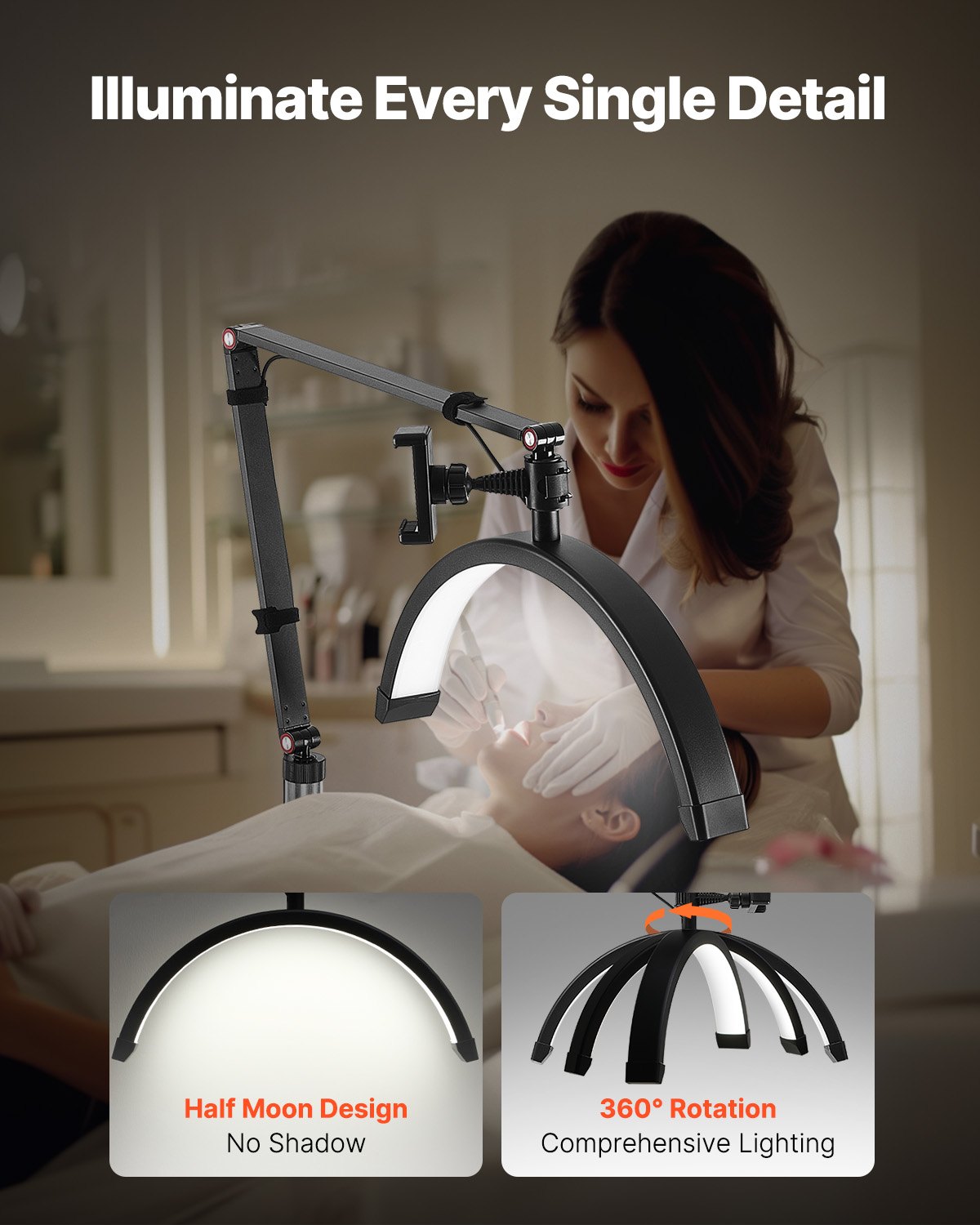 Half Moon Light för Esthetician 2 i 1 LED-golv- och skrivbordslampa Lash Light Arched