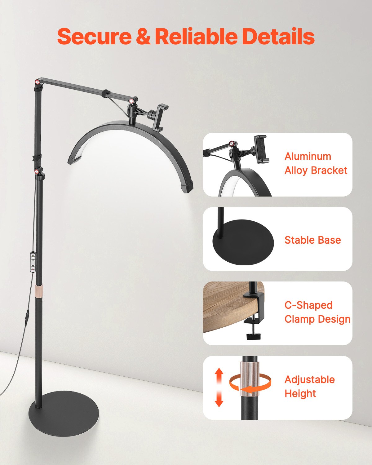 Half Moon Light för Esthetician 2 i 1 LED-golv- och skrivbordslampa Lash Light Arched