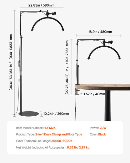 Half Moon Light för Esthetician 2 i 1 LED-golv- och skrivbordslampa Lash Light Arched