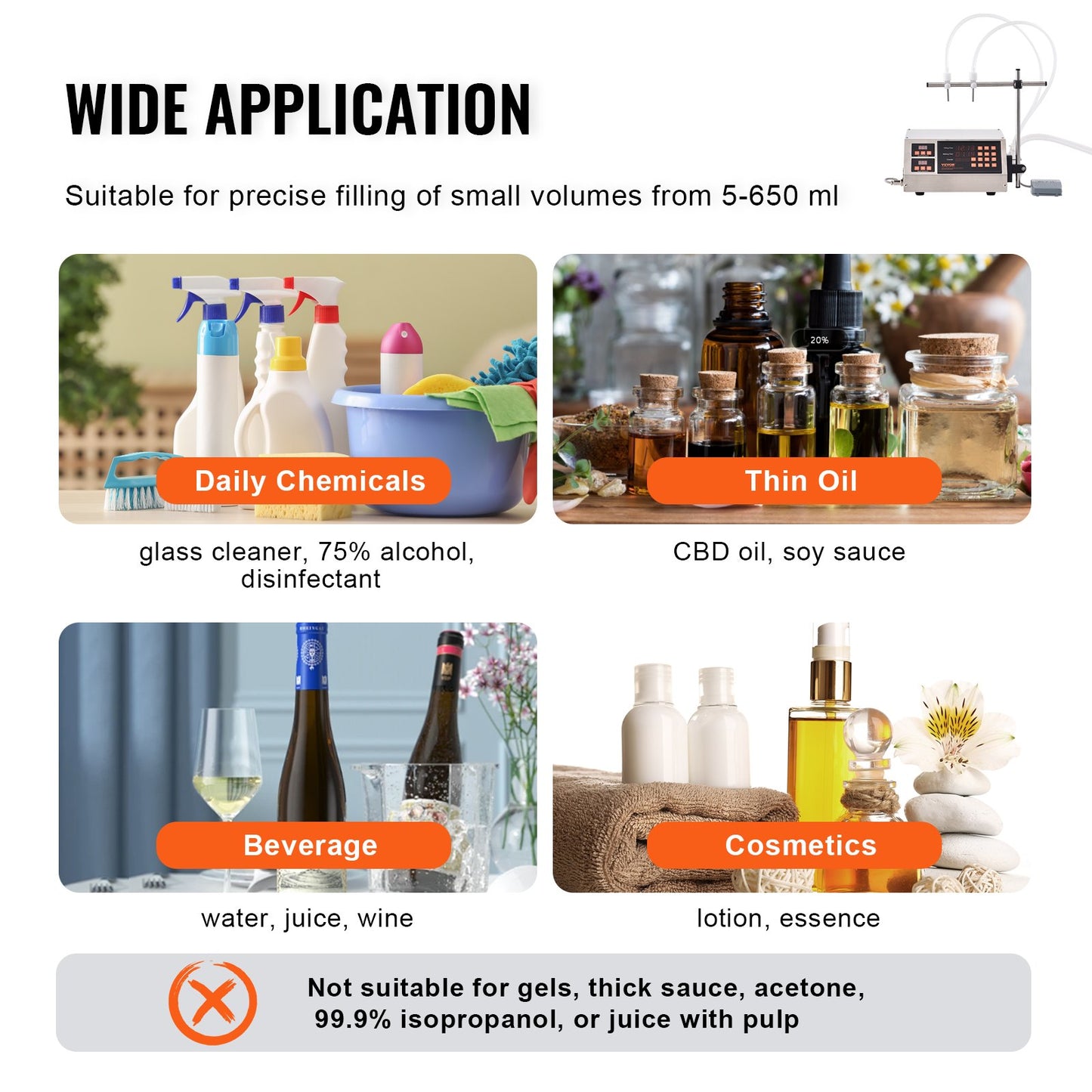Flüssigkeitsabfüllmaschine, 5–650 ml Füllkapazität, automatische Flaschenabfüllmaschine, Abfüllmaschine mit digitaler Schlauchpumpe für Milch, Wasser, Wein, Getränke, Sojasauce (Doppeldüse)