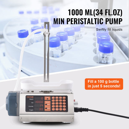 Liquid Filling Machine, 5-300 g Weighing Capacity, Automatic Bottle Filler Machine, Bottling Machine Peristaltic Pump Digital Control for Milk, Water, Wine, Beverage, Soy Sauce (Single Nozzle)