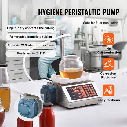 Liquid Filling Machine, 5-300 g Weighing Capacity, Automatic Bottle Filler Machine, Bottling Machine Peristaltic Pump Digital Control for Milk, Water, Wine, Beverage, Soy Sauce (Single Nozzle)