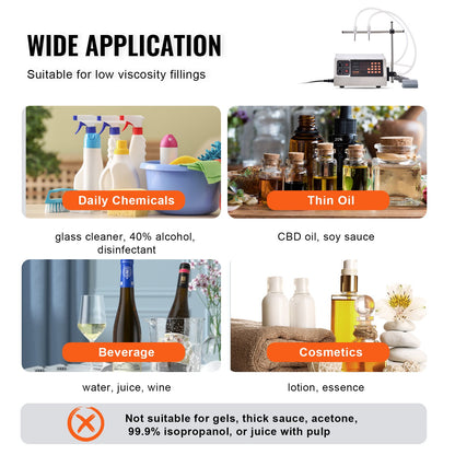 Vätskepåfyllningsmaskin, 30-4000 ml påfyllningskapacitet, automatisk flaskfyllningsmaskin tappningsmaskin Digital kontroll för mjölk, vatten, vin, dryck, sojasås, vinäger, alkohol (dubbelt munstycke)
