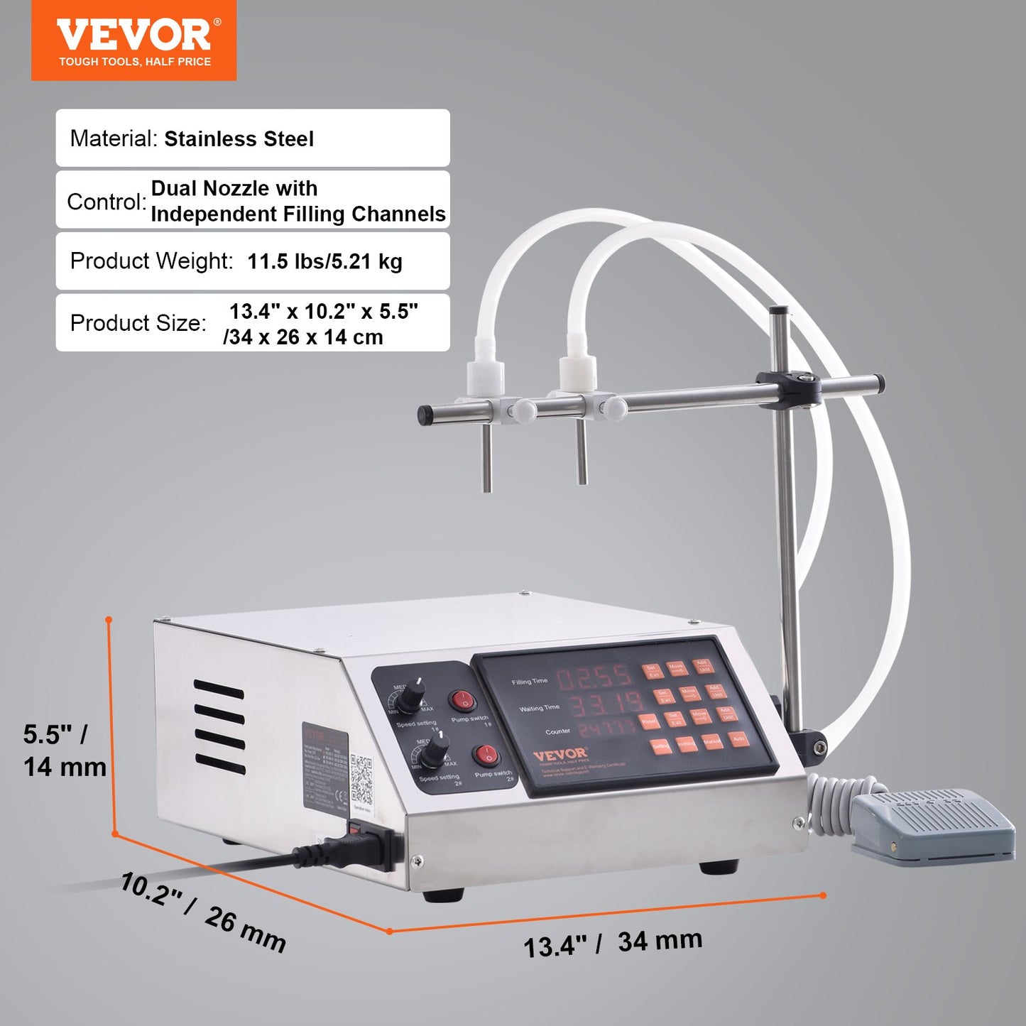 Vätskepåfyllningsmaskin, 30-4000 ml påfyllningskapacitet, automatisk flaskfyllningsmaskin tappningsmaskin Digital kontroll för mjölk, vatten, vin, dryck, sojasås, vinäger, alkohol (dubbelt munstycke)