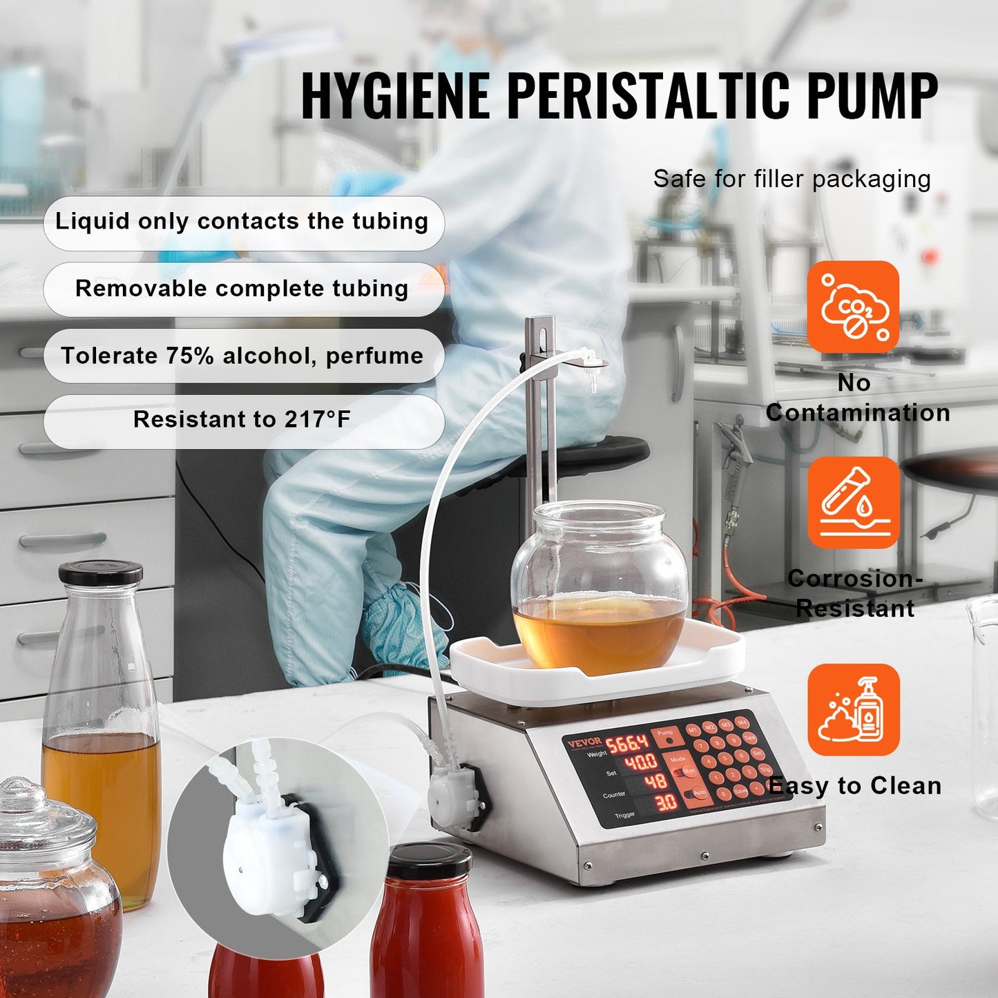 Flüssigkeitsabfüllmaschine, 5–50 g Wiegekapazität, automatische Flaschenabfüllmaschine, Abfüllmaschine, Schlauchpumpe, digitale Steuerung für Milch, Wasser, Wein, Getränke, Sojasauce (Einzeldüse)