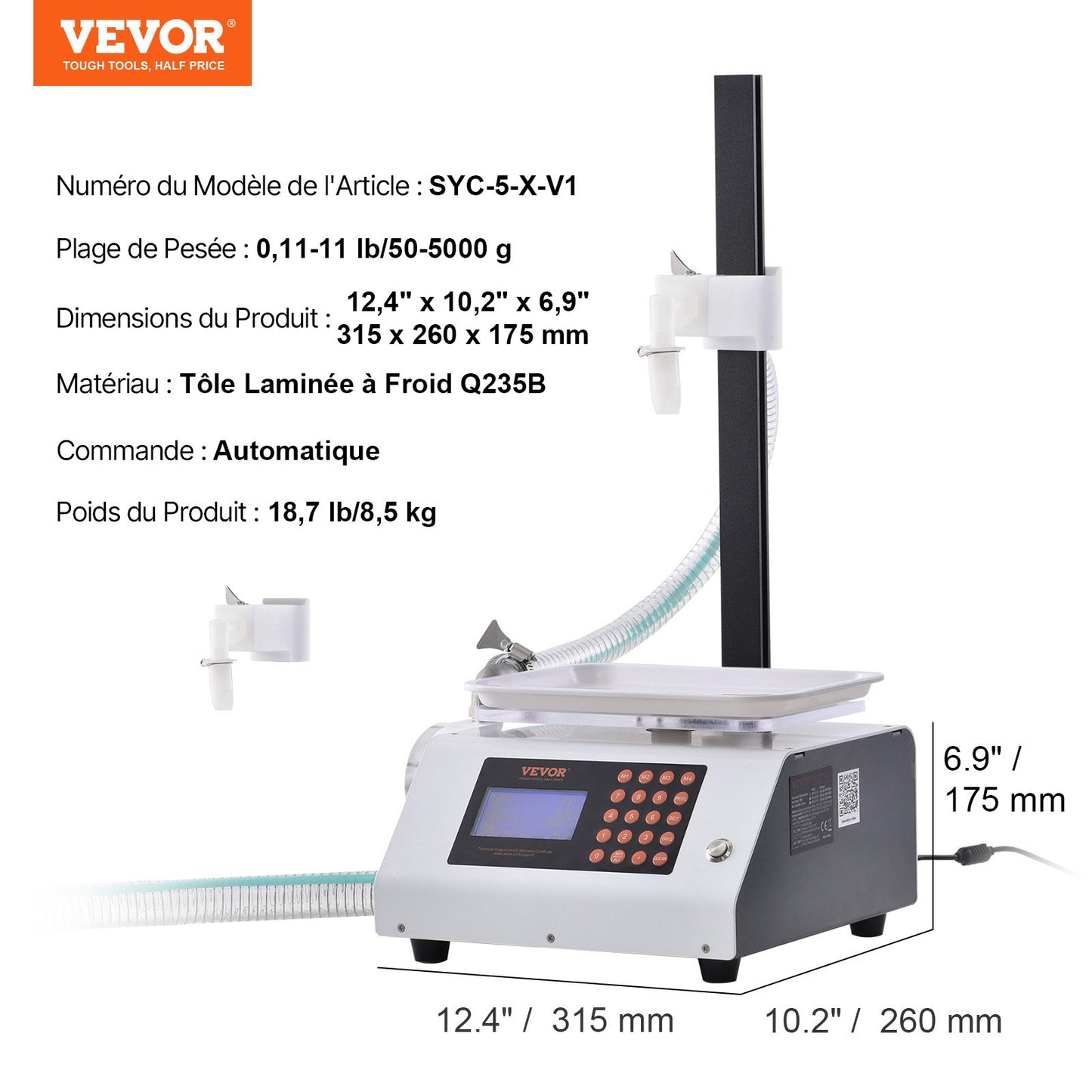 Liquid Filling Machine, 50-5000 g Weighing Capacity, Automatic Bottle Filler Machine Bottling Machine Gear Pump Digital Control for Honey, Oil, Wine, Detergent, Viscous Liquids (Single Nozzle)