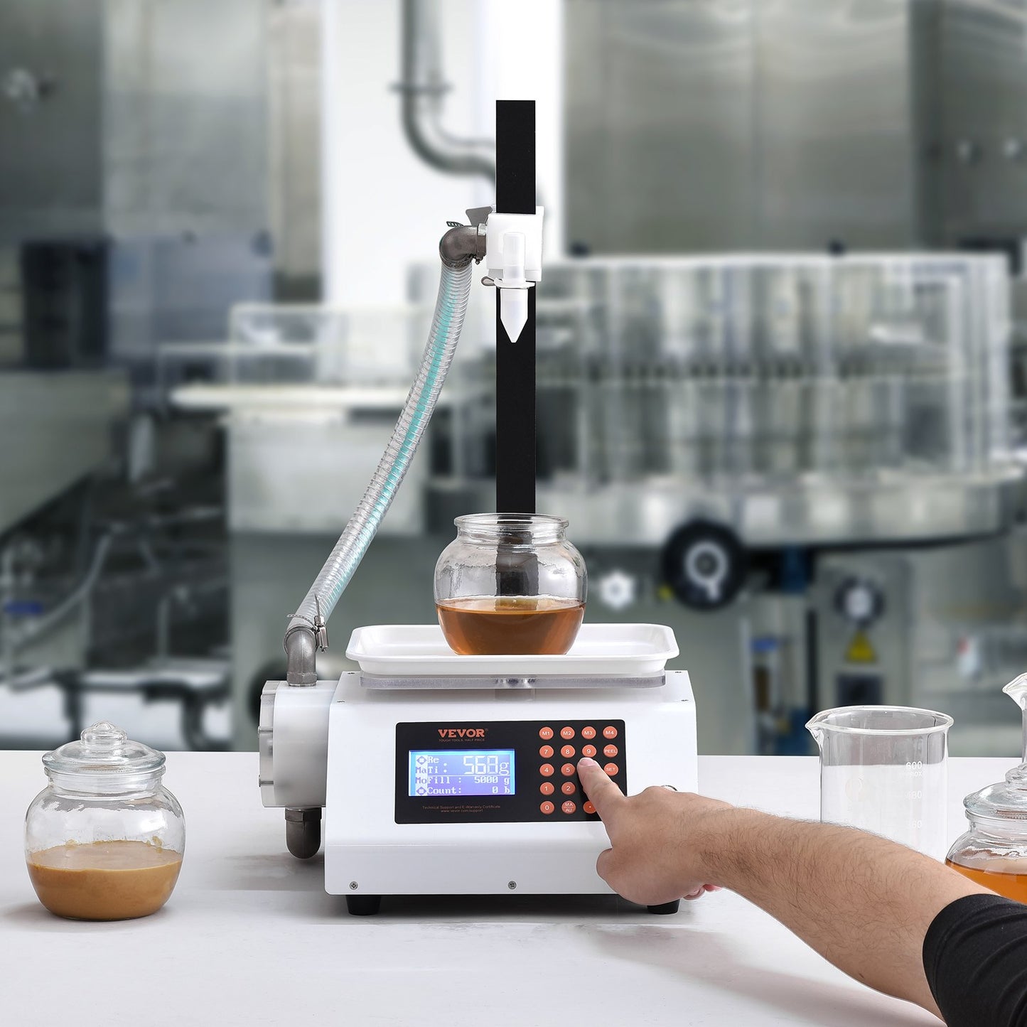 Liquid Filling Machine, 50-5000 g Weighing Capacity, Automatic Bottle Filler Machine Bottling Machine Gear Pump Digital Control for Honey, Oil, Wine, Detergent, Viscous Liquids (Single Nozzle)