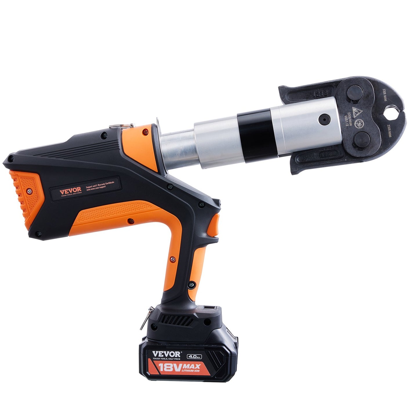 Professional 18V Cordless Pipe Crimper, suitable for 1/2"-2" Stainless Steel, Copper, PEX Tubing, features 360° Swivel, Brushless Motor & includes 6 Crimping Jaws