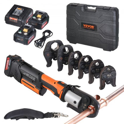 ProPress Tool, 18V Electric Pipe Crimping Tool for 1/2”, 3/4”, 1”, 1 1/4", 1 1/2", 2" Copper Pipes, Press Tool Kit with Brushless Motor, 6 Pro Press Jaws, 2pcs 4AH Battery
