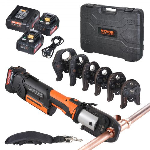 ProPress Tool, 18V Electric Pipe Crimping Tool for 1/2”, 3/4”, 1”, 1 1/4", 1 1/2", 2" Copper Pipes, Press Tool Kit with Brushless Motor, 6 Pro Press Jaws, 2pcs 4AH Battery