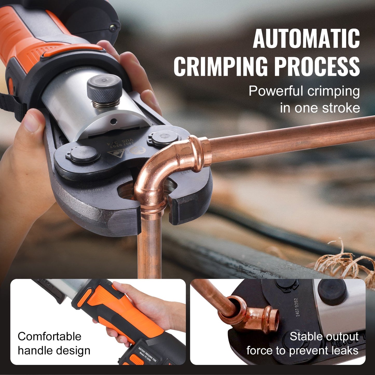ProPress Tool, 18V Electric Pipe Crimping Tool for 1/2”, 3/4”, 1”, 1 1/4", 1 1/2", 2" Copper Pipes, Press Tool Kit with Brushless Motor, 6 Pro Press Jaws, 2pcs 4AH Battery