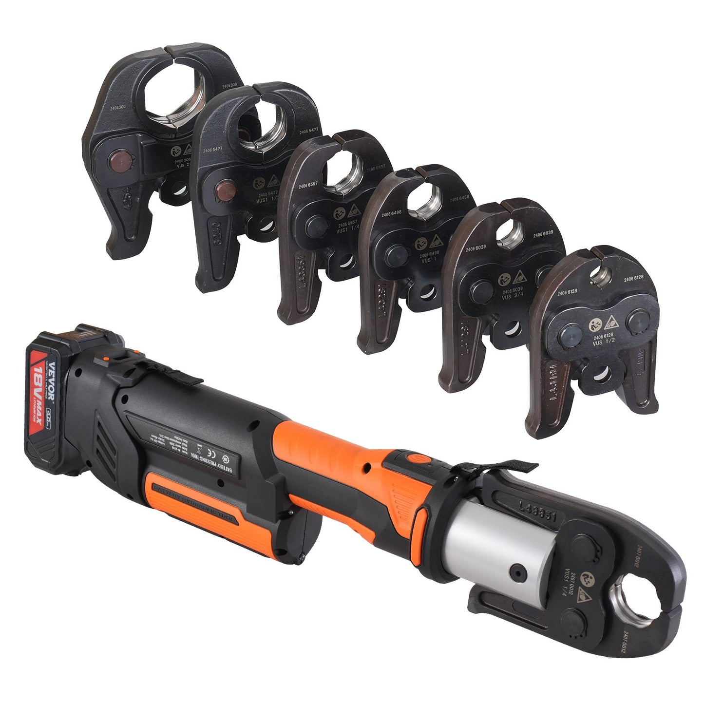 ProPress Tool, 18V Electric Pipe Crimping Tool for 1/2”, 3/4”, 1”, 1 1/4", 1 1/2", 2" Copper Pipes, Press Tool Kit with Brushless Motor, 6 Pro Press Jaws, 2pcs 4AH Battery