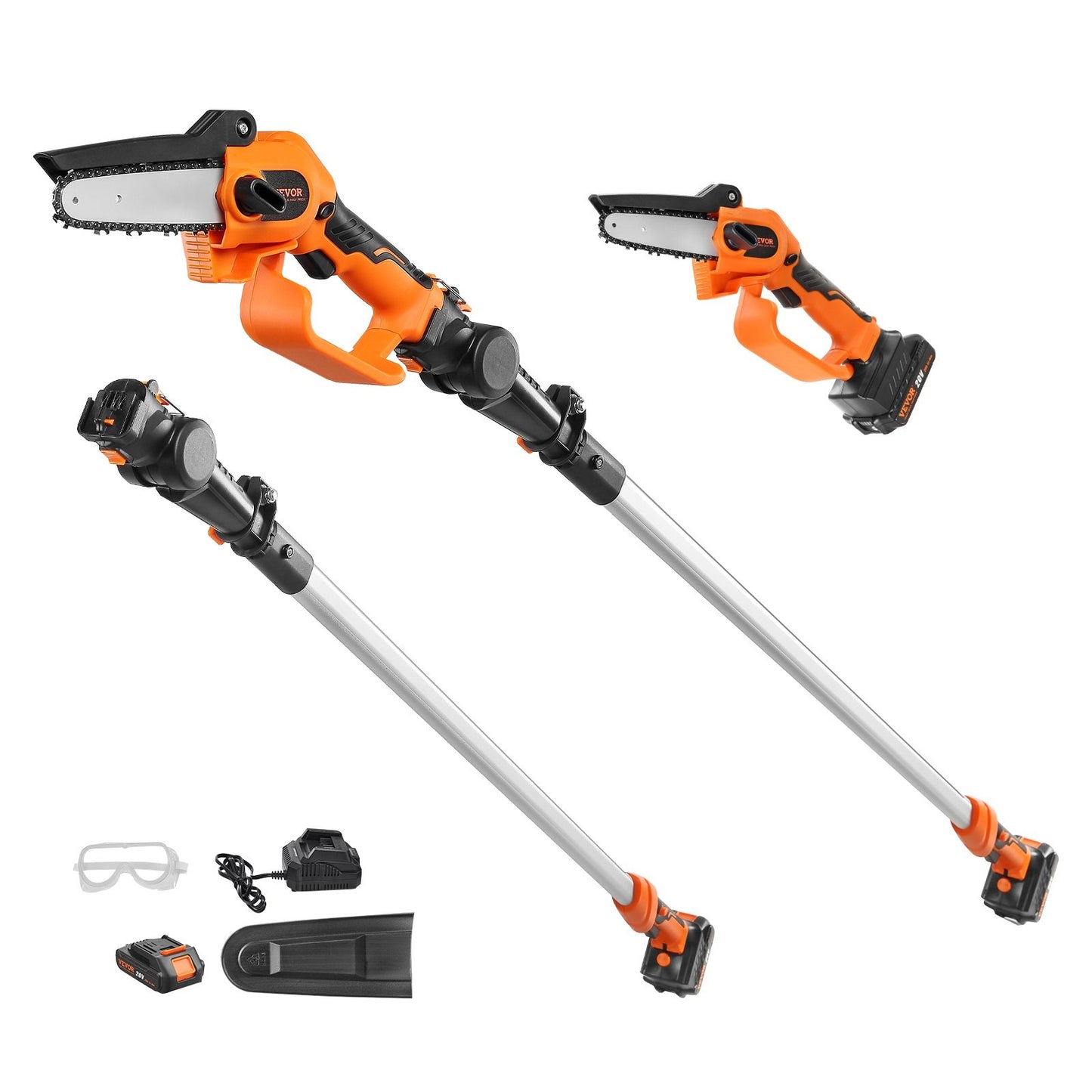 2-in-1 Cordless Pole Saw &amp; Mini Chainsaw, 20V 2Ah Battery Pole Chainsaw, 5" Cutting Capacity 8 ft Reach Pole Saw for Branch Cutting and Tree Pruning (Battery and Blade Guard Included)