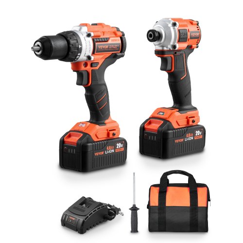 Tool Combo Kit, 20V Max Cordless 2-Tool Combo Kit, with 1/2 in Impact Drill, 1/4 in Impact Driver, Compact Cordless Power Tool Combo Kit with 4.0 Ah Batteries, Screws, Charger, and Cloth Bag