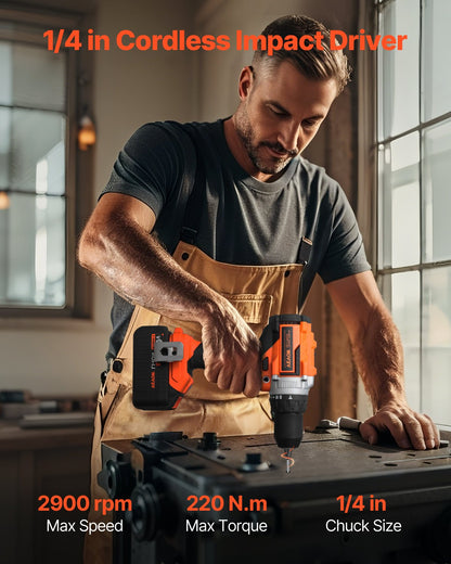 Tool Combo Kit, 20V Max Cordless 2-Tool Combo Kit, with 1/2 in Impact Drill, 1/4 in Impact Driver, Compact Cordless Power Tool Combo Kit with 4.0 Ah Batteries, Screws, Charger, and Cloth Bag