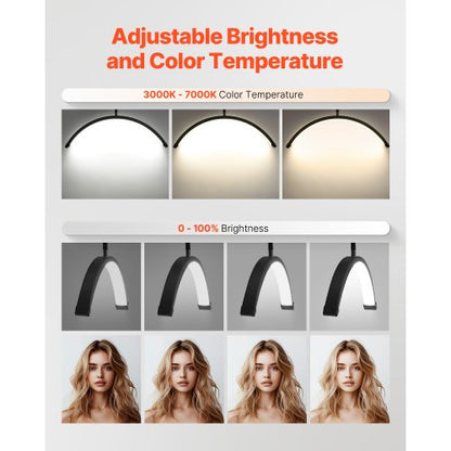 Halbmondlicht für Kosmetikerinnen, 23 Zoll, dimmbare LED-Stehlampe, Wimpernlicht, gewölbt | EU