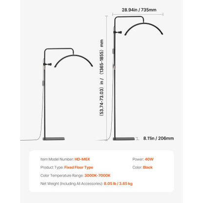 Halbmondlicht für Kosmetikerinnen, 23 Zoll, dimmbare LED-Stehlampe, Wimpernlicht, gewölbt | EU