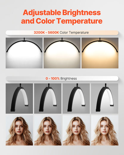 Halbmondlicht für Kosmetikerin 26 Zoll dimmbare LED-Stehlampe Wimpernlicht gewölbt