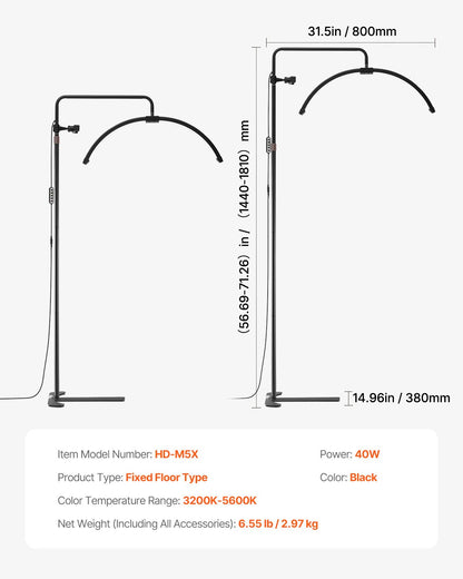 Halbmondlicht für Kosmetikerin 26 Zoll dimmbare LED-Stehlampe Wimpernlicht gewölbt