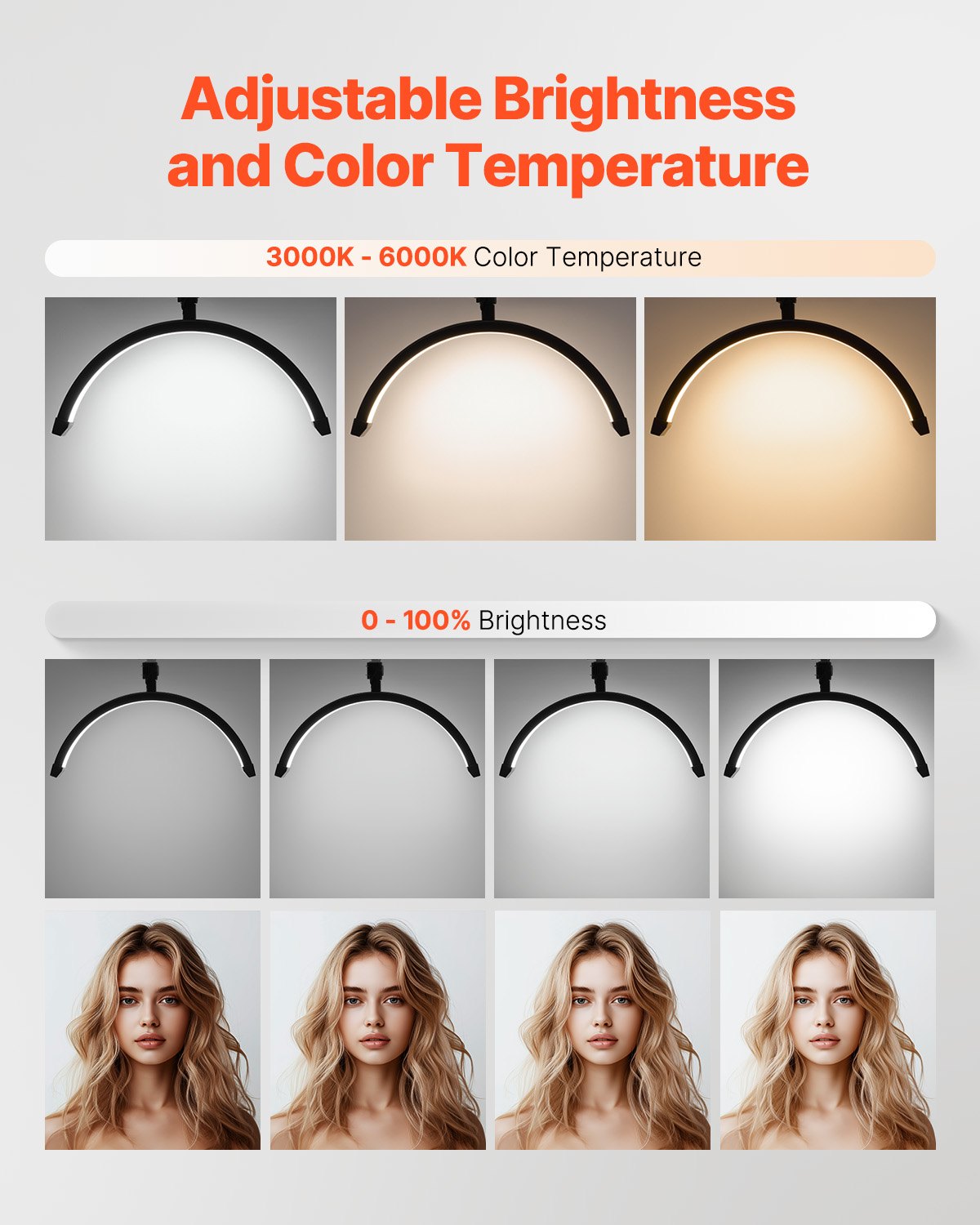 Spikbordslampa 20 W Clip on Half Moon Lash Light med telefonhållare välvd LED