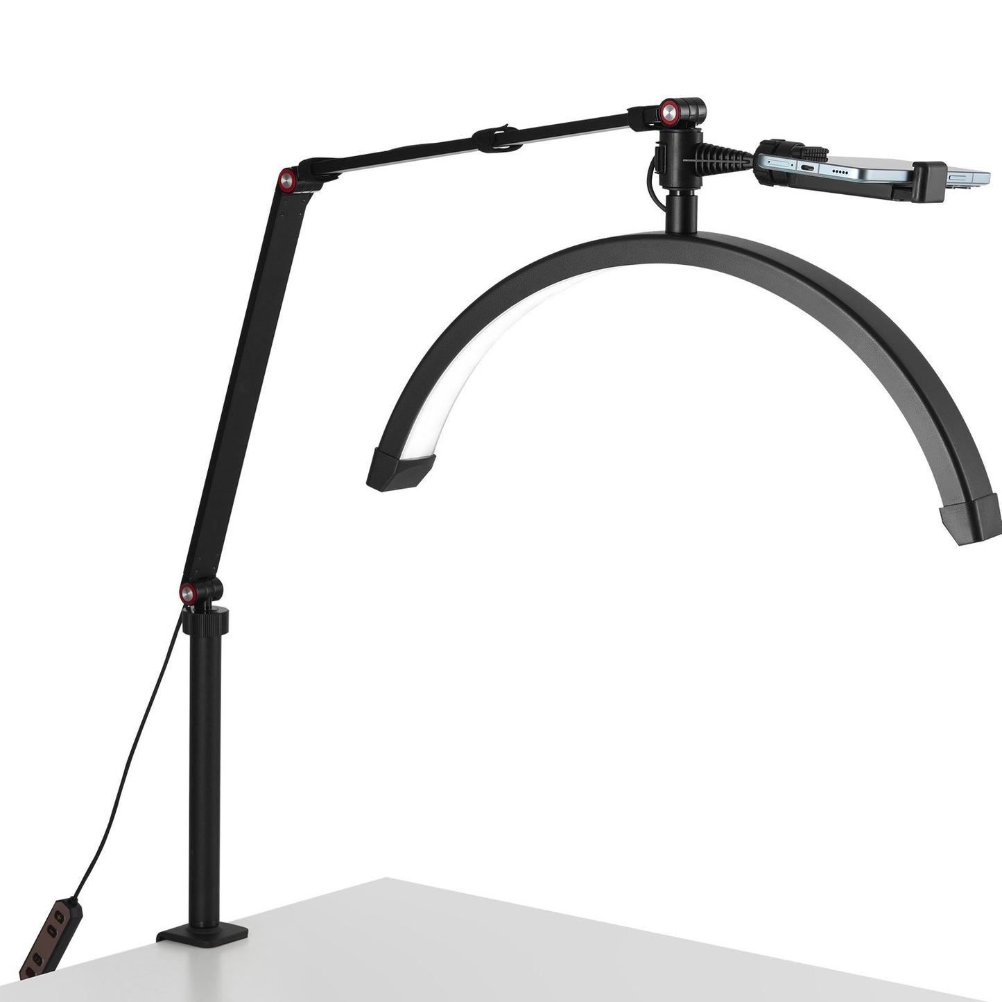 Spikbordslampa 20 W Clip on Half Moon Lash Light med telefonhållare välvd LED