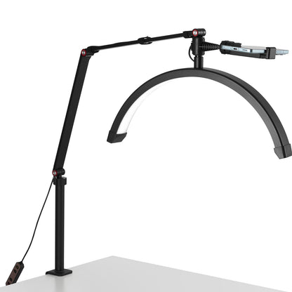 Spikbordslampa 20 W Clip on Half Moon Lash Light med telefonhållare välvd LED