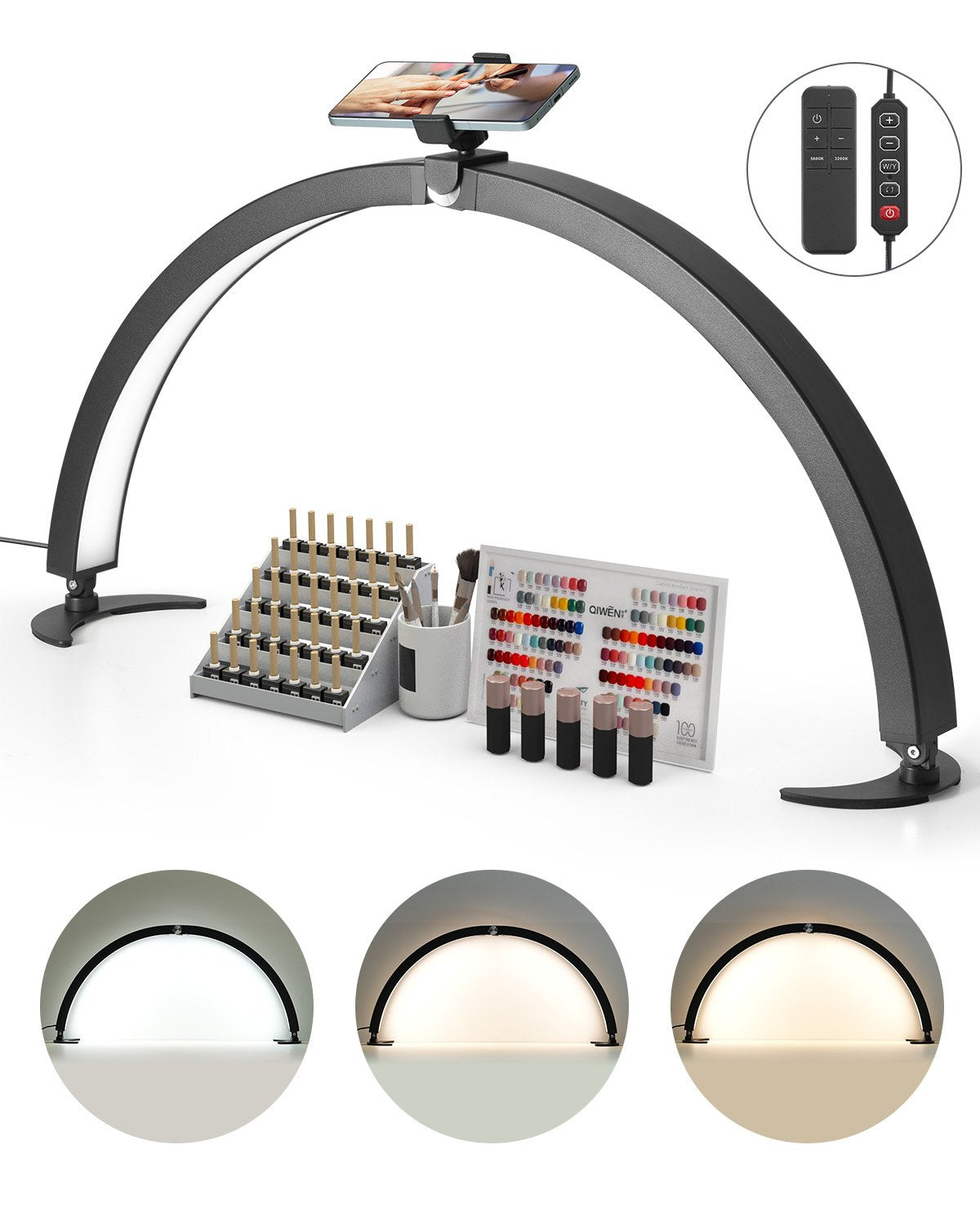 Spikbordslampa 40 W Half Moon skrivbordslampa med telefonhållare Justerbar ljusstyrka