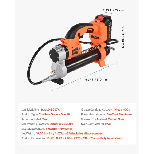 Akku-Fettpresse, 20 V, elektrisches Fettpressen-Set mit Akku, 30-Zoll-Schlauch