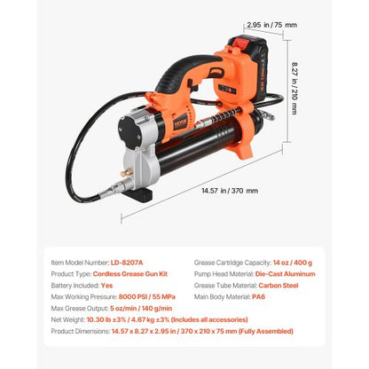 Akku-Fettpresse, 20 V, elektrisches Fettpressen-Set mit Akku, 30-Zoll-Schlauch