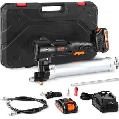 Cordless Grease Gun, 20-Volt, 10,000 PSI, 39" Long Hose, Electric Grease Gun Kit Professional High Pressure Battery Powered Grease Gun with Carrying Case, Two Batteries & Charger Included, Black