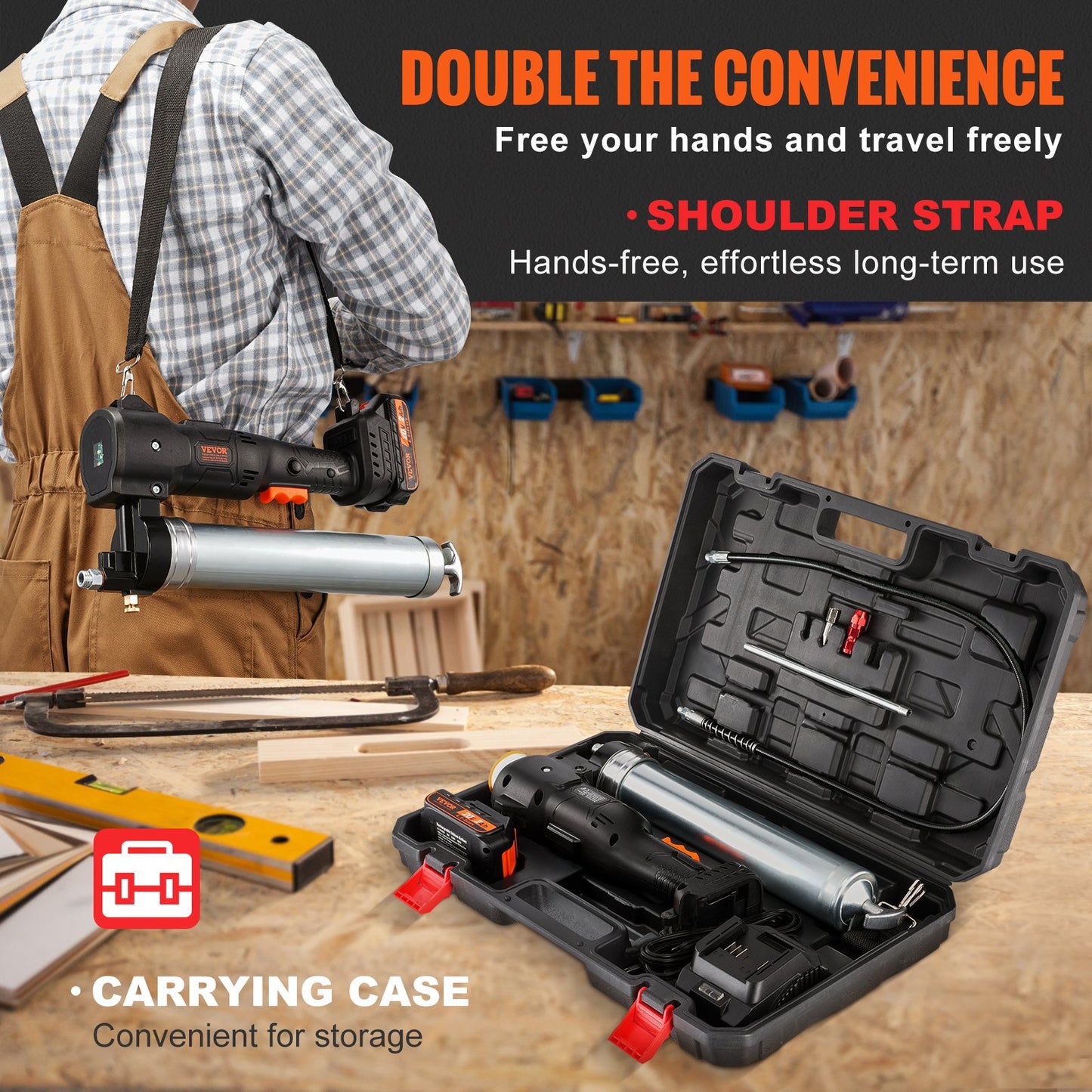 Cordless Grease Gun, 20-Volt, 10,000 PSI, 39" Long Hose, Electric Grease Gun Kit Professional High Pressure Battery Powered Grease Gun with Carrying Case, Battery and Charger Included, Black