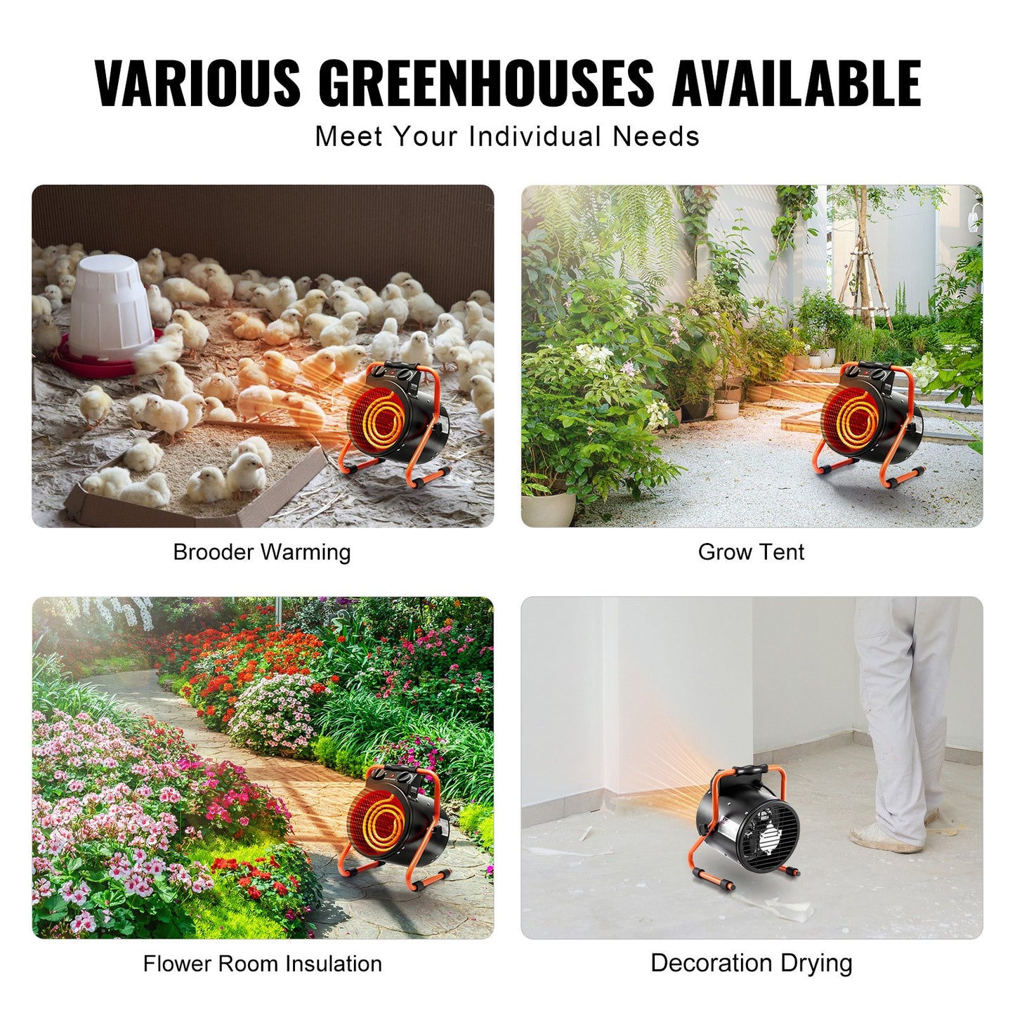 Gewächshausheizung 2000W Schnelles Aufheizen mit Überhitzungsschutz Wasserdicht