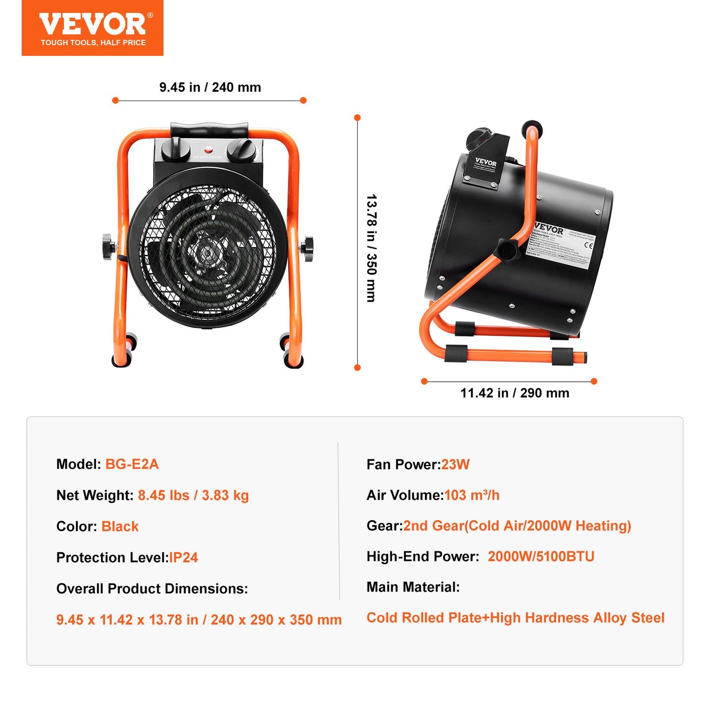 Gewächshausheizung 2000W Schnelles Aufheizen mit Überhitzungsschutz Wasserdicht