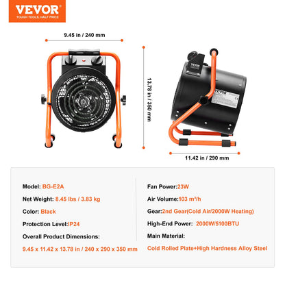 Gewächshausheizung 2000W Schnelles Aufheizen mit Überhitzungsschutz Wasserdicht