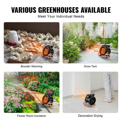 Greenhouse Heater with Thermostat, 1500W PTC Fast Heating with Overheat Protection, 3-Speed Setting Small Grow Tent Heater, Electric Portable Heater Fan for Green House, Flower Room, Workplace