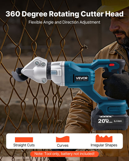 Metal Shear, Sheet Metal Cutter Cordless with 360-Degree Pivoting Head, Double Blades, 25000 RPM Speed, Cuts 18 GA Galvanized Steel, 20 GA Stainless Steel, Aluminum Plate, Plastic, Cardboard