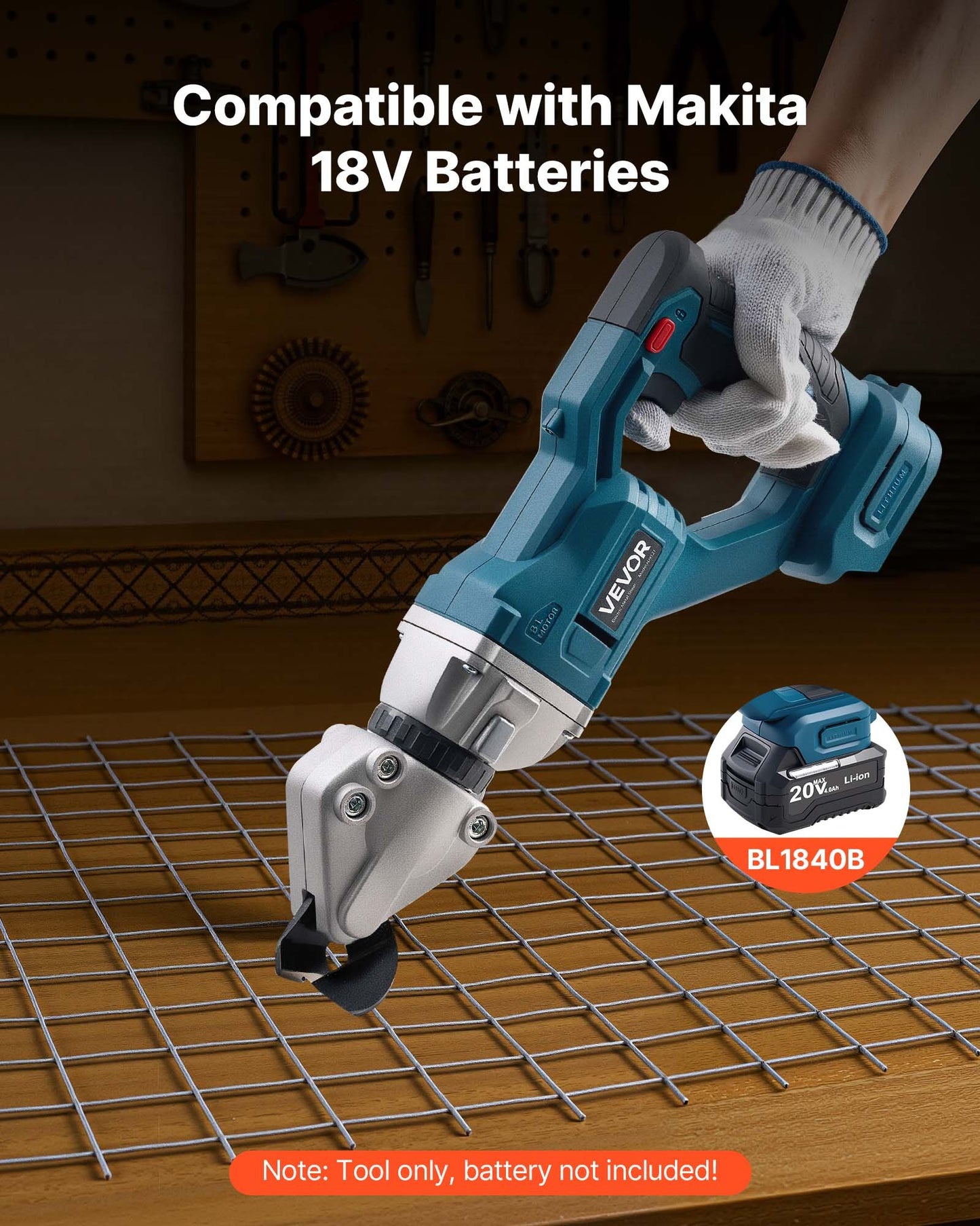 Metal Shear, Sheet Metal Cutter Cordless with 360-Degree Pivoting Head, Double Blades, 25000 RPM Speed, Cuts 18 GA Galvanized Steel, 20 GA Stainless Steel, Aluminum Plate, Plastic, Cardboard